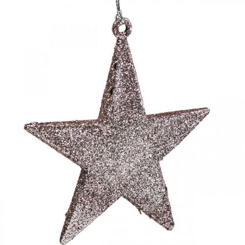 Floristik24 Weihnachtsdeko Stern Anhänger Rosa Glitter 10cm 12St