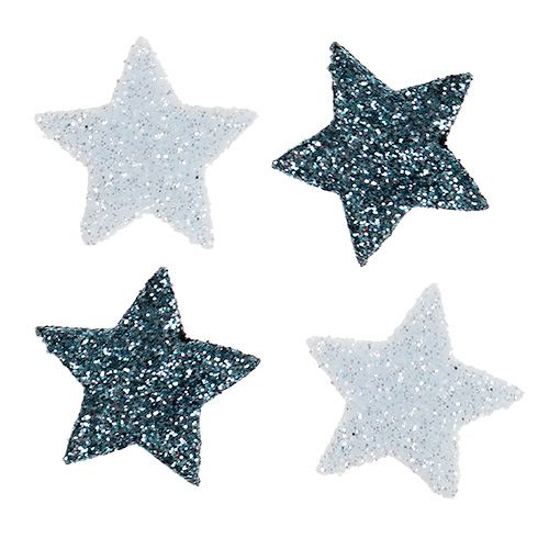 Floristik24 Weihnachtsdeko Stern 2,5cm Glimmer Weiß, Blau 48 St