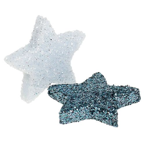 Floristik24 Weihnachtsdeko Stern 2,5cm Glimmer Weiß, Blau 48 St