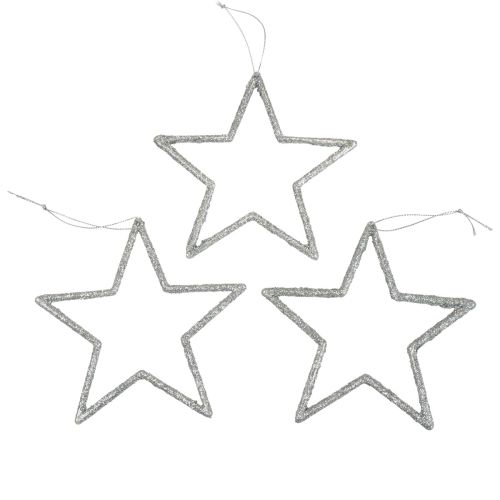 Floristik24 Weihnachtsdeko Stern Anhänger Silbern Glitter 12cm 12 St
