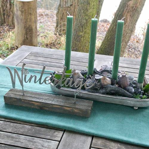 Floristik24 Weihnachtsdeko „Wintertage“ auf Sockel Silbern Metall, Holz 29×5cm H14,5cm