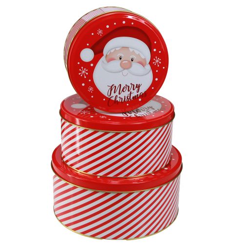 Artikel Weihnachtsdosen Metall rund Rot Weiß Ø13,5-19cm Set 3St