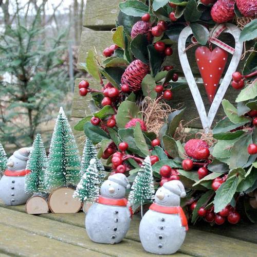 Floristik24 Weihnachtsfigur Schneemann mit Tanne Beton Grau, Bunt 9cm–11cm 4St