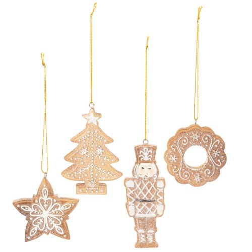 Weihnachtsanhänger Lebkuchen-Optik Kunststoff 6cm 4-teilig