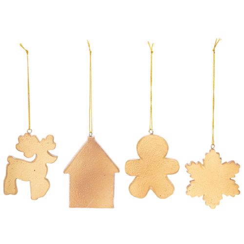Weihnachtsanhänger aus Kunststoff in Honigkuchen-Optik, 4-teilig, 7 cm, Rentier, Lebkuchenmann, Schneeflocke, Häuschen | Floristik24.at