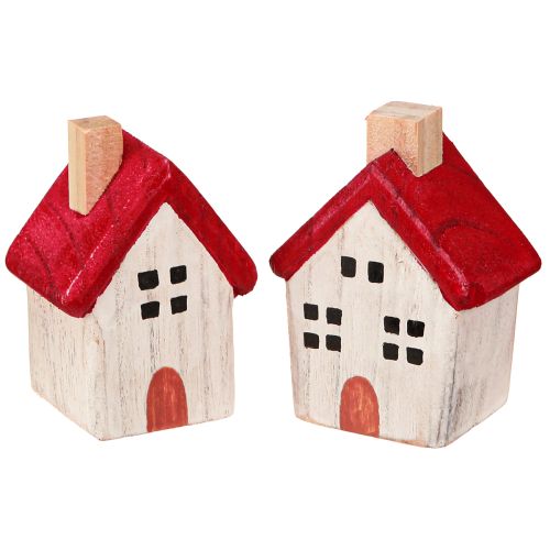 Weihnachtshäuschen Holz Weihnachtsdeko Weiß Rot 7cm 6 St