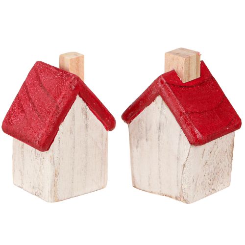 Artikel Weihnachtshäuschen Holz Weihnachtsdeko Weiß Rot 7cm 6 St