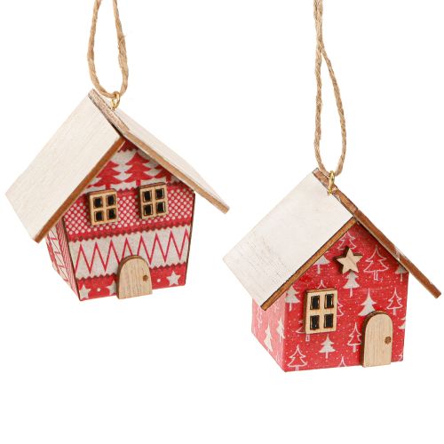 Artikel Weihnachtshäuschen zum Hängen Papier Holz Rot 5,5cm 6 St