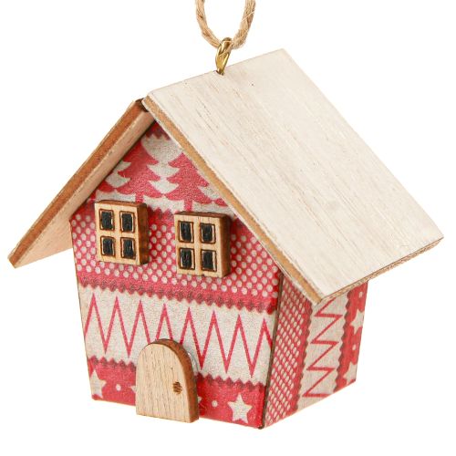 Artikel Weihnachtshäuschen zum Hängen Papier Holz Rot 5,5cm 6 St