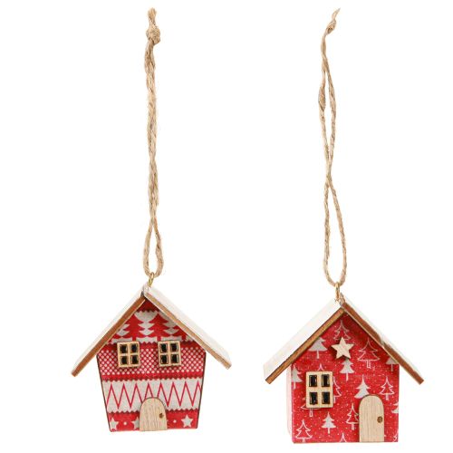 Weihnachtshäuschen zum Hängen Papier Holz Rot 5,5cm 6 St
