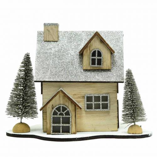 Floristik24 Weihnachtshaus mit LED-Beleuchtung Natur, Glitter Holz 20×17×15cm