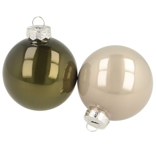Christbaumkugeln Glas 2er-Set  glänzend in Oliv & Sandfarben mit Aufhänger 5cm  24St