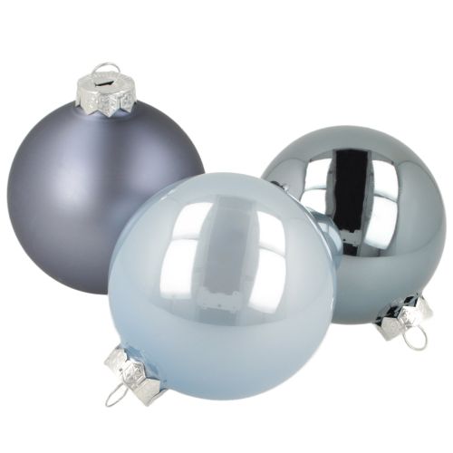 Kugel-Set in Blau/Silber – matt & glänzend, Glas-Deko für Winterfloristik 7,5cm 12St