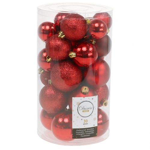 Floristik24 Weihnachtskugel Mix sortiert Rot Ø3,5cm - Ø5,5cm 30St