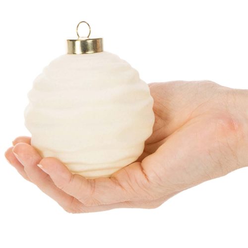 Weihnachtskugel-Set Cremeweiß mit Struktur 8 cm 12 Stück aus Kunststoff | Floristik24.at