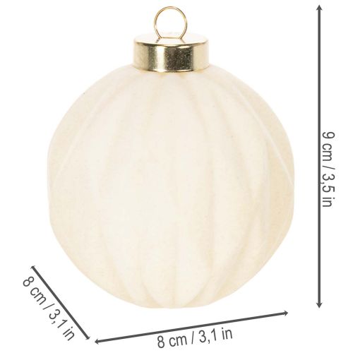 Weihnachtskugel-Set Cremeweiß mit Struktur 8 cm 12 Stück aus Kunststoff | Floristik24.at
