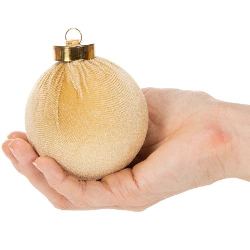 Weihnachtskugel-Set Samtoptik 8 cm Cremeweiß Beige Braun 12 Stück | Floristik24.at