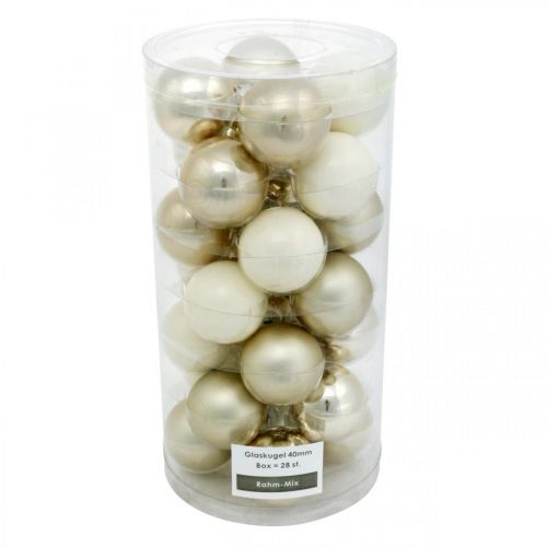 Artikel Christbaumkugel-Mix, Weihnachtsdeko, Mini-Baumschmuck Weiß/Perlmutt H4,5cm Ø4cm Echtglas 24 St