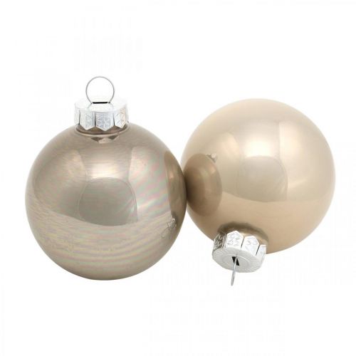 Floristik24 Christbaumkugel, Baumschmuck, Weihnachtskugel Beige/Perlmutt H6,5cm Ø6cm Echtglas 24 St