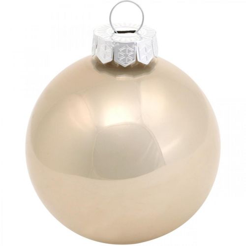 Floristik24 Christbaumkugel, Baumschmuck, Weihnachtskugel Beige/Perlmutt H6,5cm Ø6cm Echtglas 24 St