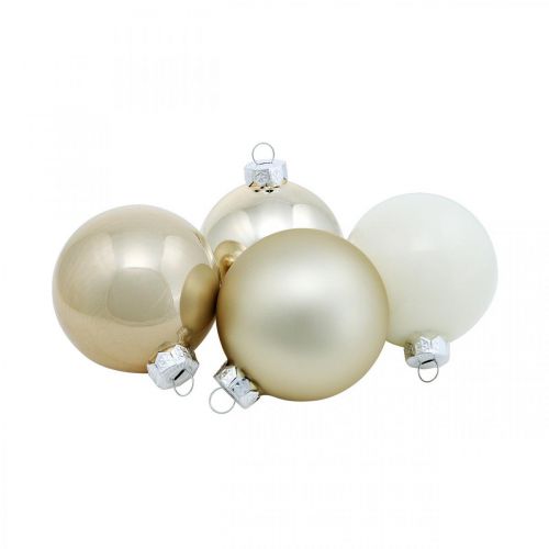 Weihnachtskugel, Christbaumschmuck, Glaskugel Weiß/Perlmutt H6,5cm Ø6cm Echtglas 24 St