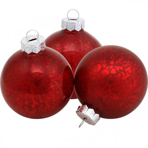 Artikel Christbaumkugel, Baumanhänger, Weihnachtskugel Rot marmoriert H6,5cm Ø6cm Echtglas 24St
