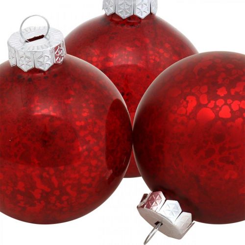 Artikel Christbaumkugel, Baumanhänger, Weihnachtskugel Rot marmoriert H6,5cm Ø6cm Echtglas 24St