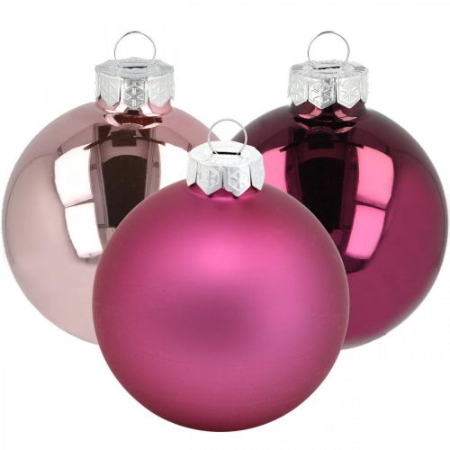 Weihnachtskugel, Christbaumschmuck, Baumkugeln Violett H6,5cm Ø6cm Echtglas 24 St