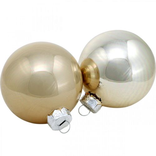 Artikel Weihnachtskugel, Christbaumschmuck, Glaskugel Weiß/Perlmutt H6,5cm Ø6cm Echtglas 24 St