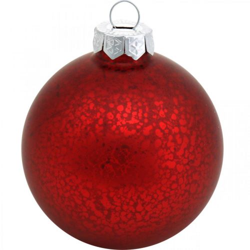 Floristik24 Christbaumschmuck, Baumanhänger, Weihnachtskugel Rot marmoriert H8,5cm Ø7,5cm Echtglas 14St