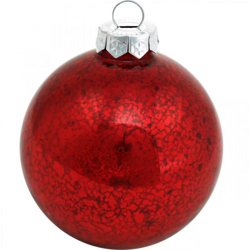 Artikel Christbaumschmuck, Baumanhänger, Weihnachtskugel Rot marmoriert H8,5cm Ø7,5cm Echtglas 14St
