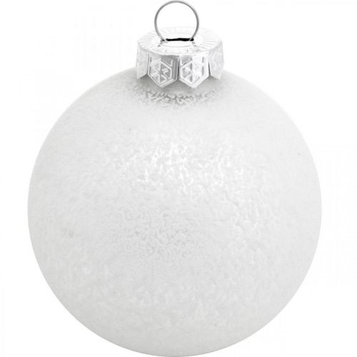 Artikel Baumanhänger, Schneekugel, Christbaumschmuck, Winterdeko Weiß H4,5cm Ø4cm Echtglas 24 St