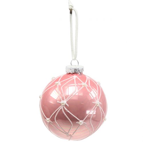 Floristik24 Weihnachtskugeln mit Perlen Rosa Ø8cm 3St