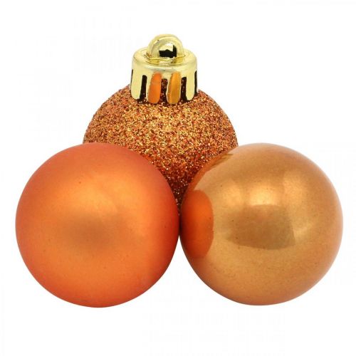 Floristik24 Mini-Christbaumkugel, Baumschmuck-Mix, Weihnachtskugel Orange Ø2,5cm Kunststoff 14St