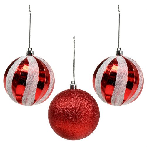 Floristik24 Christbaumkugeln aus Kunststoff Rot, Weiß Ø8cm 3St