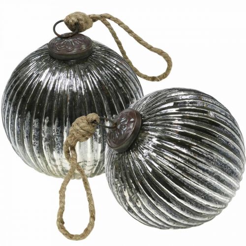 Floristik24 Weihnachtskugeln Glas Christbaumkugeln Silbern mit Rillen Ø10cm 2St