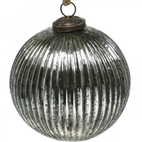 Floristik24 Weihnachtskugeln Glas Christbaumkugeln Silbern mit Rillen Ø12cm 2St
