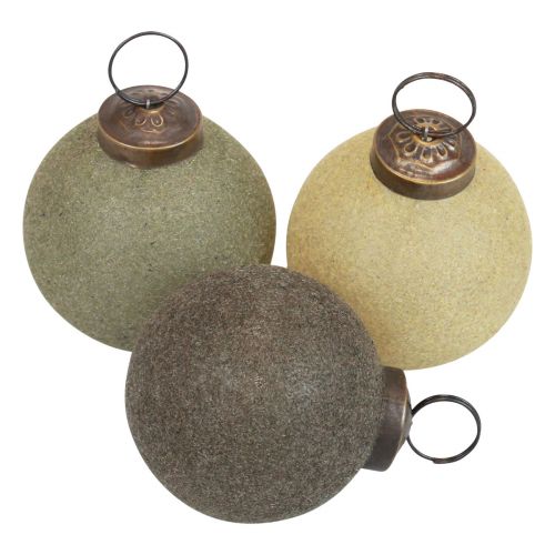 Artikel Weihnachtskugeln Glas Beflockt Gelb/Grün/Grau Ø6cm 3St