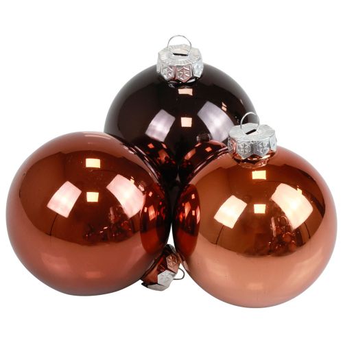 Floristik24 Weihnachtskugeln Glas Braun Mix Baumkugeln Glanz Ø7,5cm 12St