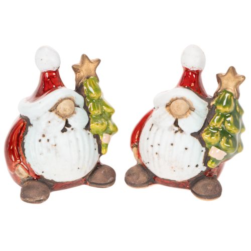 Weihnachtsmann-Figuren aus Keramik mit Tannenbaum, 7 cm, 2er-Set