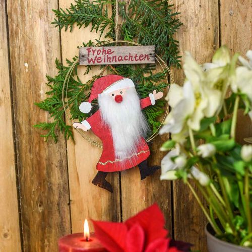 Artikel Weihnachtsmann im Dekoring, Anhänger Frohe Weihnachten, Adventsdeko H21,5cm Ø16cm 3St