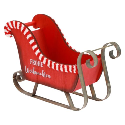 Weihnachtsschlitten Holz Metall Rot Frohe Weihnachten L26cm