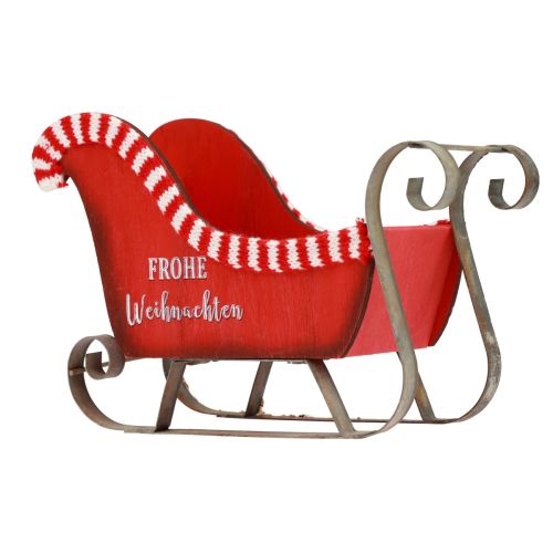 Weihnachtsschlitten Holz Metall Rot Frohe Weihnachten L26cm