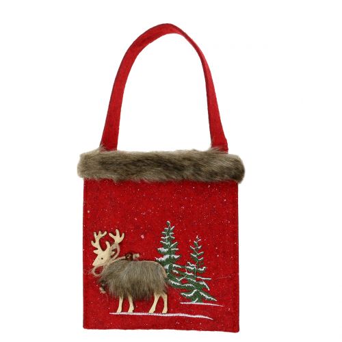 Floristik24 Weihnachtstasche Rot mit Fell 15,5cm x 18cm 3 St