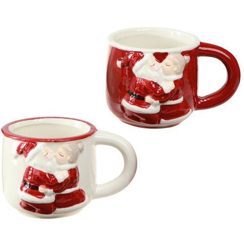 Artikel Weihnachtstasse Keramik Weihnachtspaar Rot Weiß H8,5cm 2St