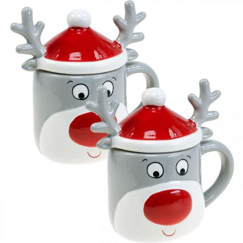 Weihnachtstasse Rentier Becher mit Deckel H15cm 2St