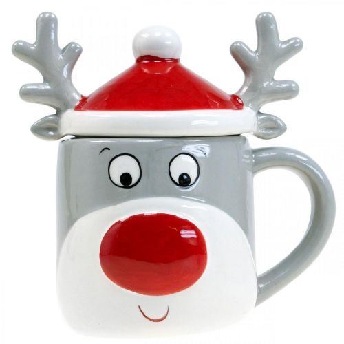 Floristik24 Weihnachtstasse Rentier Becher mit Deckel H15cm 2St