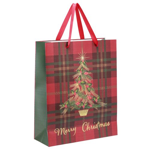 Weihnachtstüte mit Henkeln kariert Christbaum 26×32×10cm 4St