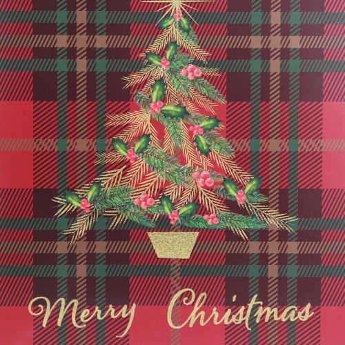 Artikel Weihnachtstüte mit Henkeln kariert Christbaum 26×32×10cm 4St
