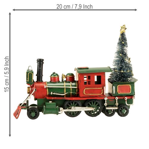 Artikel Weihnachtsdeko Metallzug mit Tanne in Grün-Rot für Tisch und Fensterbank